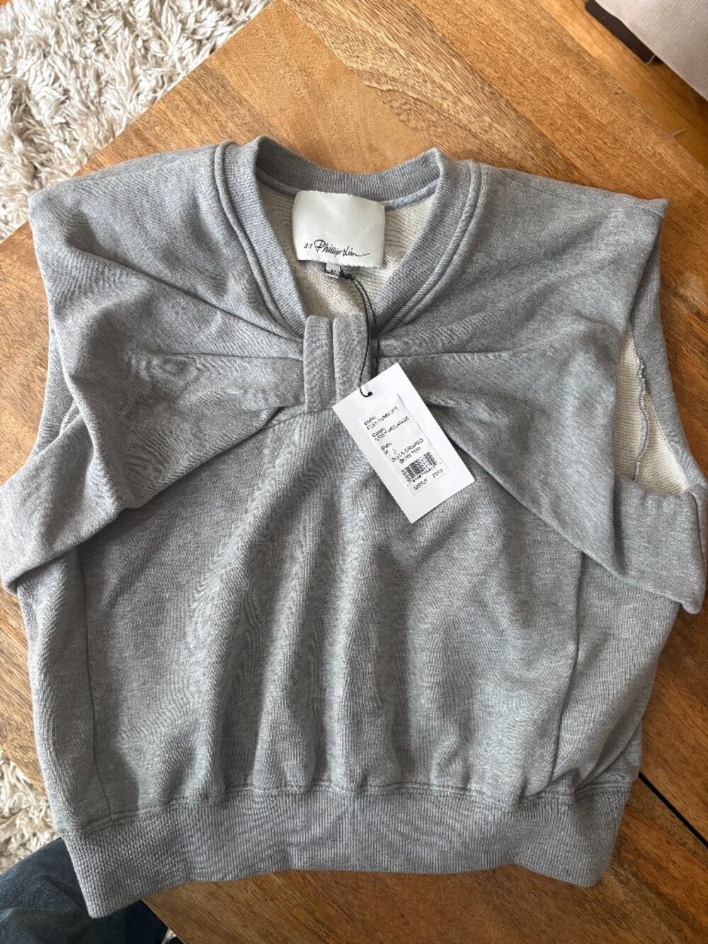 3.1 Phillip Lim Bow Drape Top – Grey Melange – Medium – NWT - Picture 2 of 6